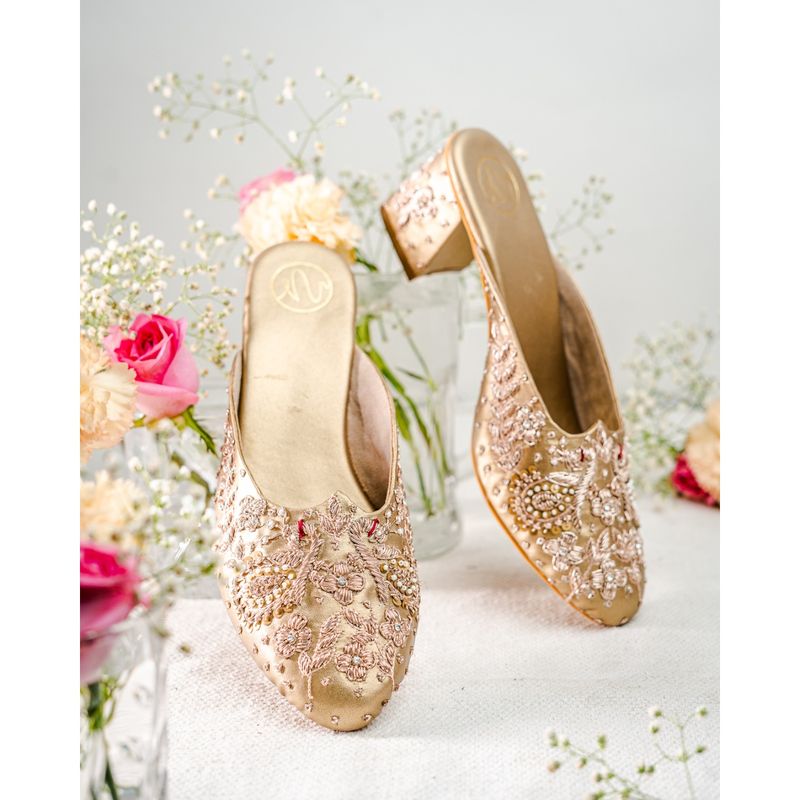NR BY NIDHI RATHI Women Gold Embellished Mules Heels (EURO 37)