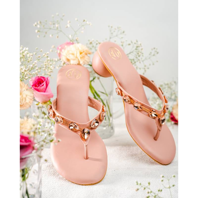 NR BY NIDHI RATHI Women Peach Embellished Sandal Heels (EURO 36)