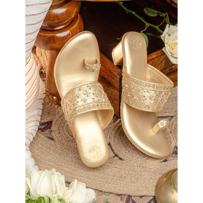 NR BY NIDHI RATHI Women Golden Block Sandal Heels (EURO 41)