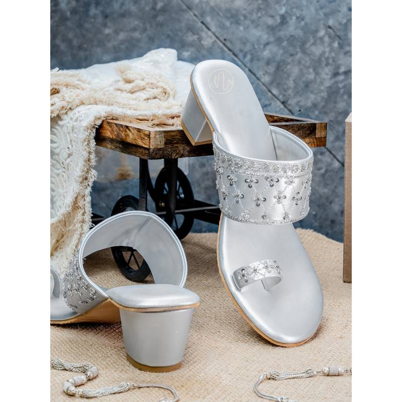 NR BY NIDHI RATHI Women Silver Block Sandal Heels (EURO 36)