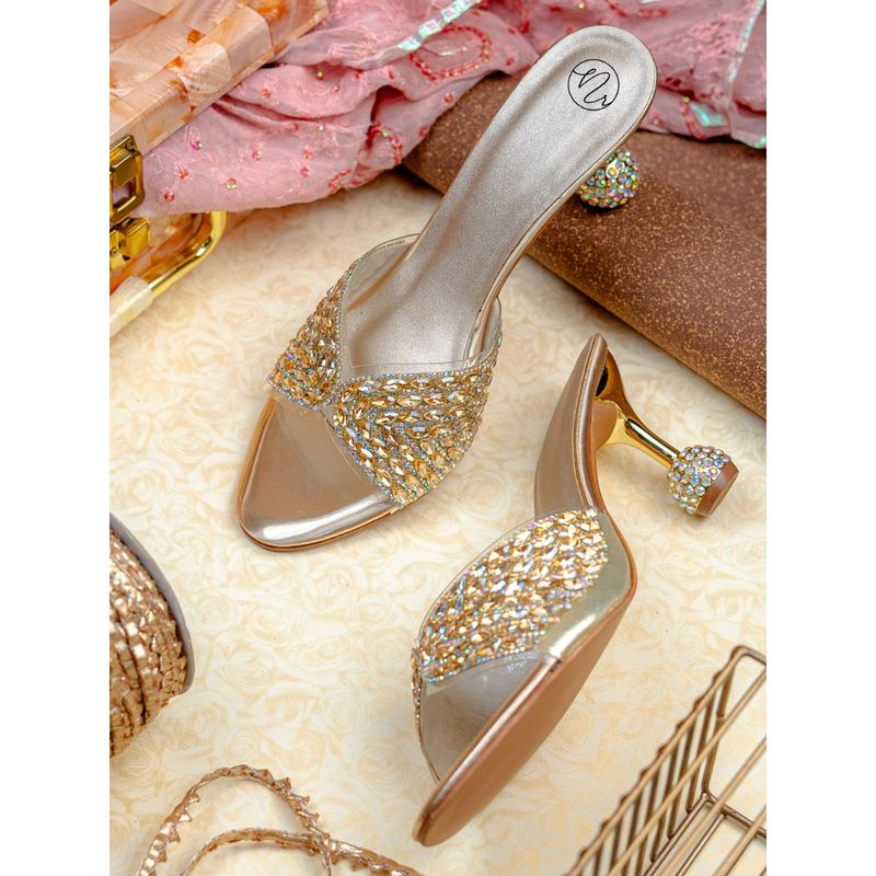 NR BY NIDHI RATHI Golden Stone Embellised Block Heels (EURO 36)
