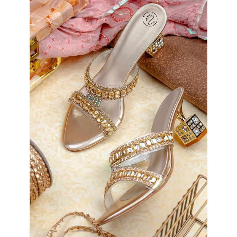 NR BY NIDHI RATHI Golden Block Heels (EURO 36)