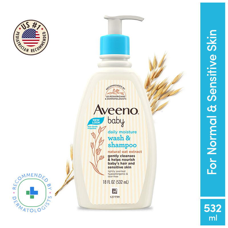 Aveeno Baby Daily Moisture Wash & Shampoo - Natural Oat Gentle Cleanser For Hair, Sensitive Body Skin