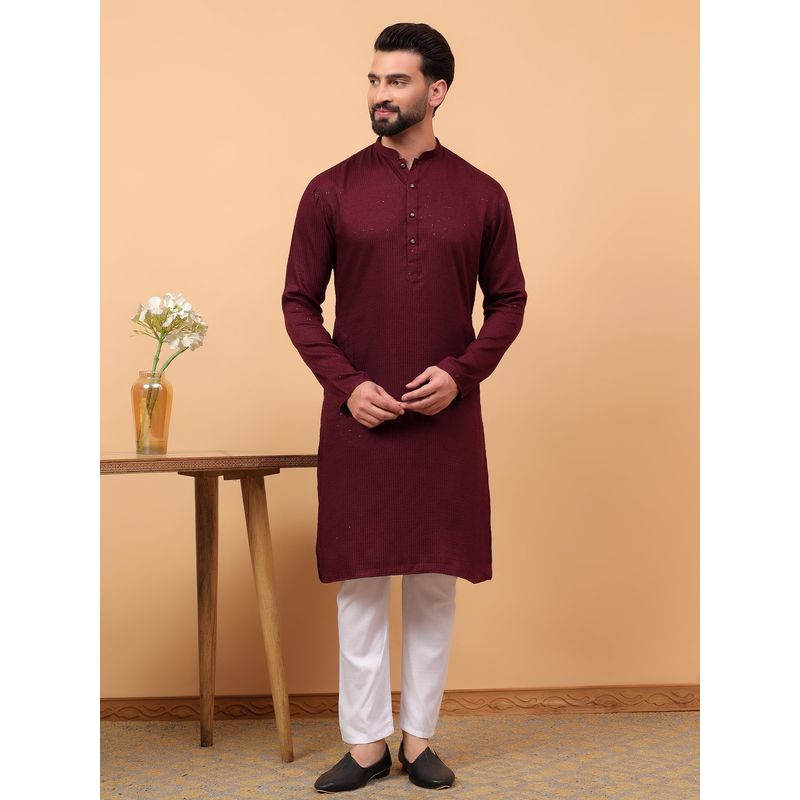 Treemoda Maroon Ethnic Wear Embellished Sequin Rayon Kurta Pyjama for Men (Set of 2) (S)