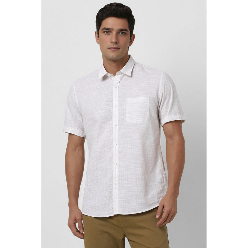 Peter England Men White Slim Fit Print Half Sleeves Shirt (39)