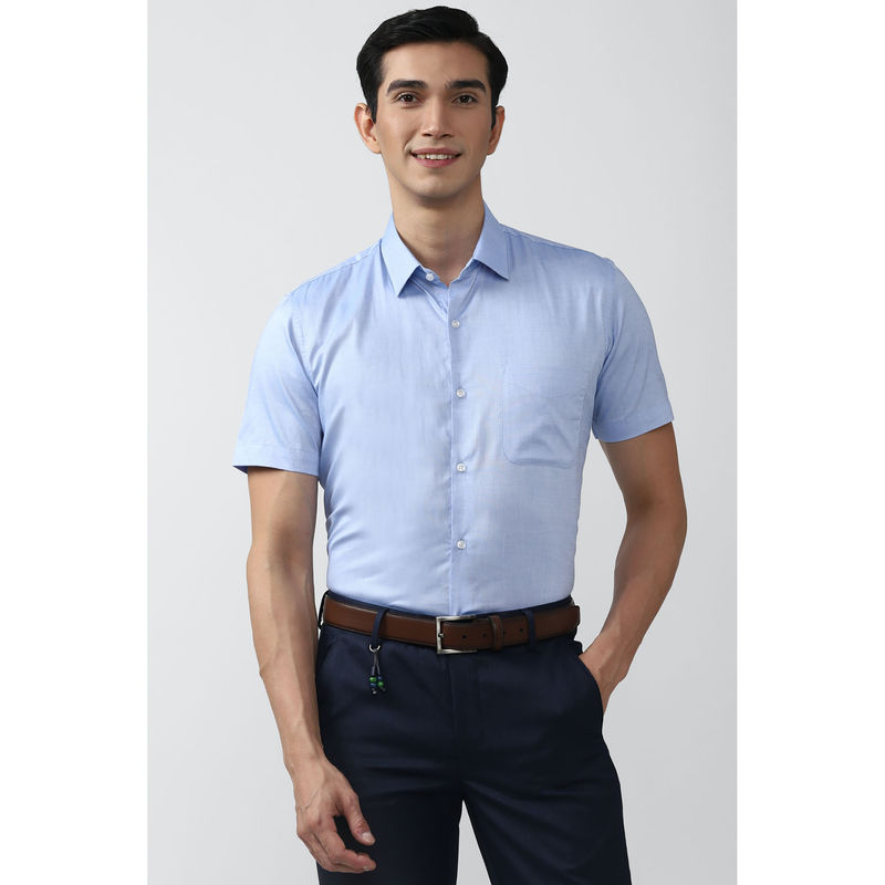 Peter England Men Blue Slim Fit Half Sleeves Shirt (42)
