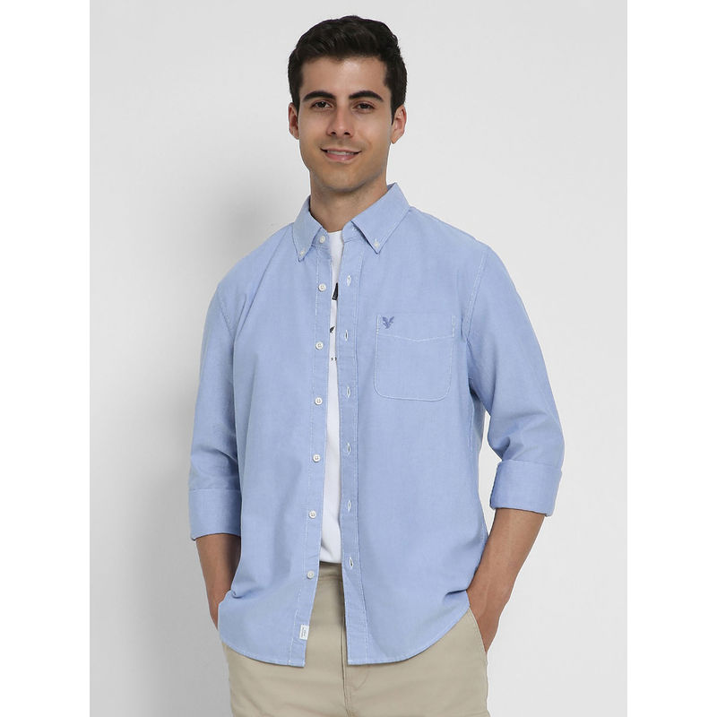 American Eagle Men Blue Slim Fit Solid Oxford Button-Up Shirt (S)