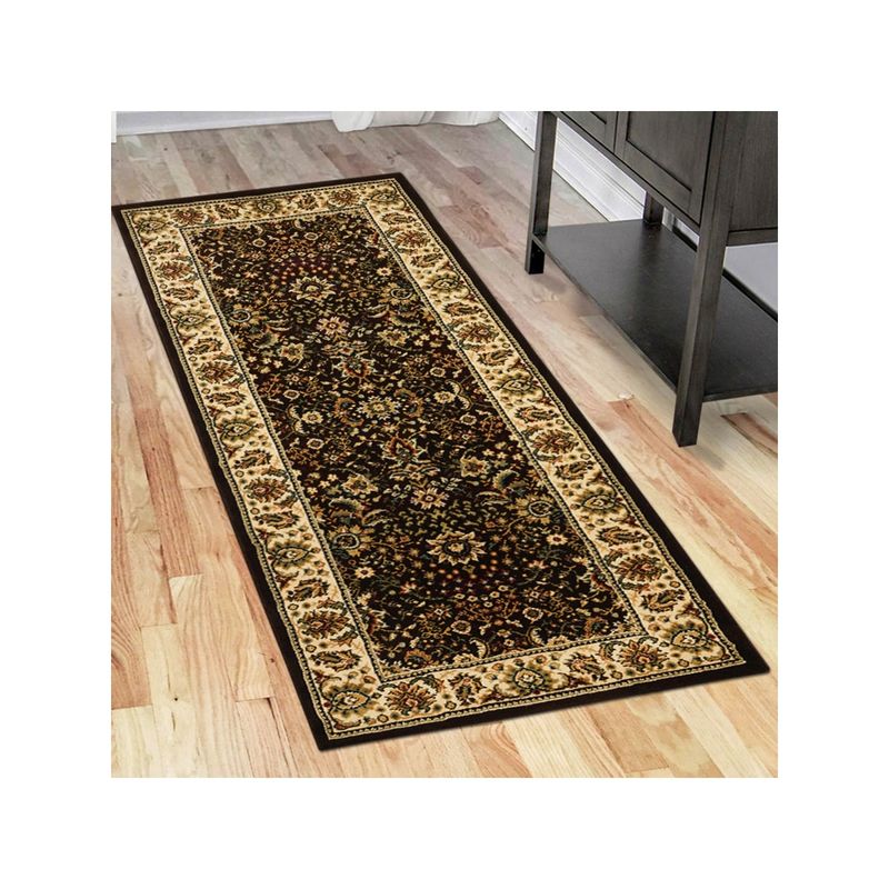 OBSESSIONS Traditional Polypropylene Bedside Runner Dark Brown & Taupe (2x5 Feet)