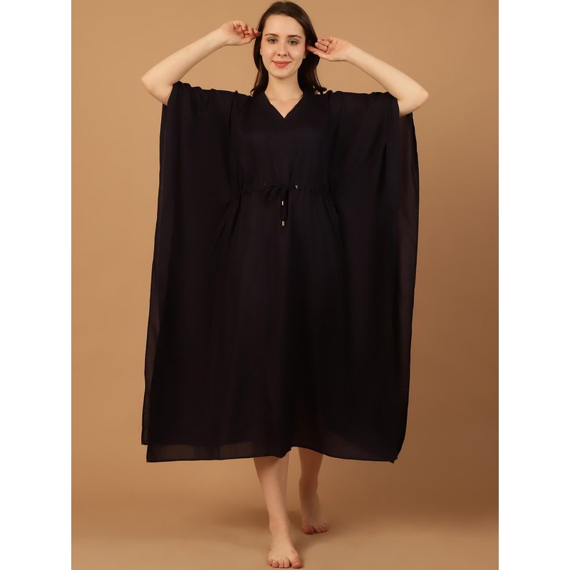 Blissence Women Black Solid Kaftan Nightdress (S)