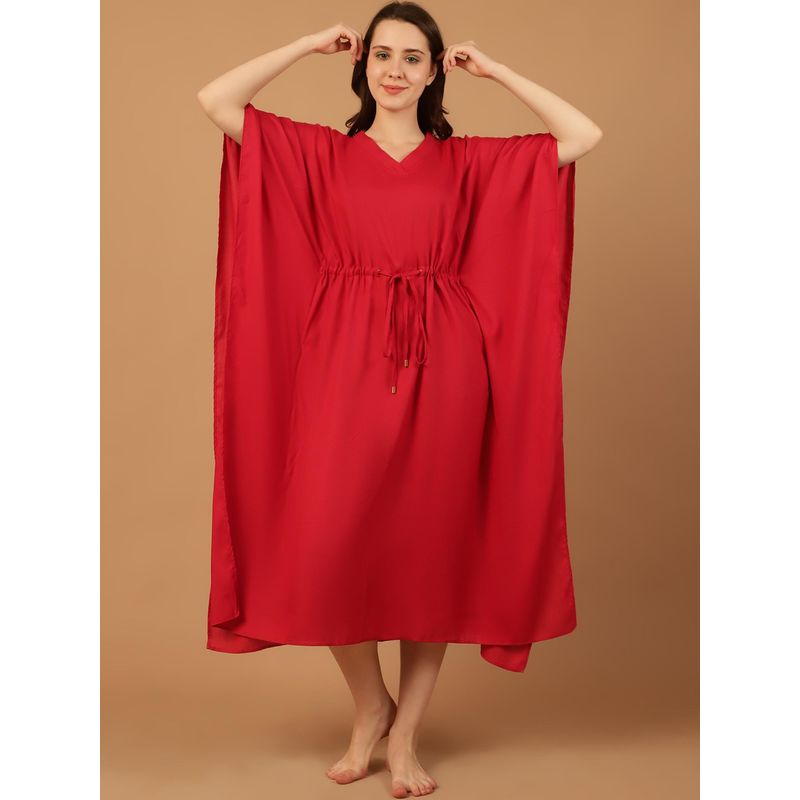 Blissence Women Red Solid Kaftan Nightdress (S)