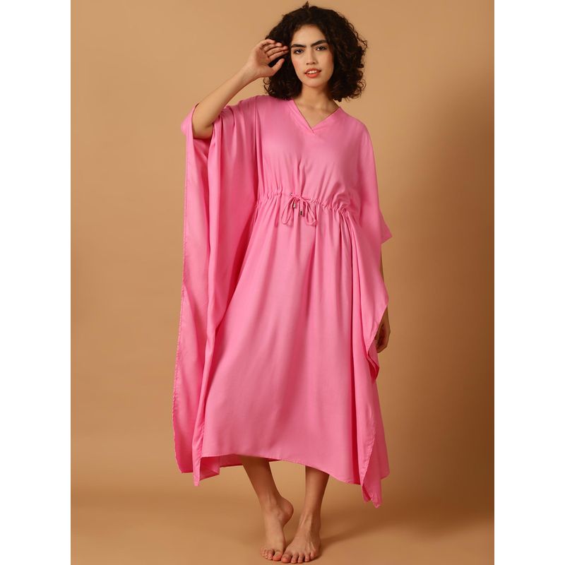 Blissence Women Pink Solid Kaftan Nightdress (S)