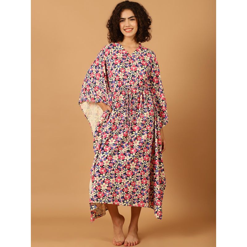 Blissence Women Multi Floral Printed Kaftan Nightdress (S)