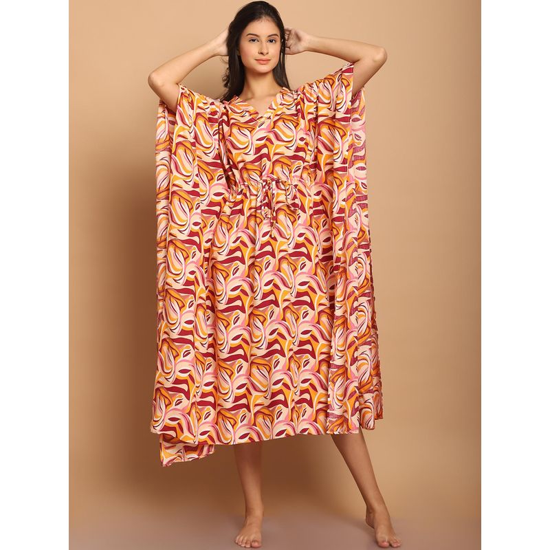 Blissence Women Tropical Printed Kaftan Nightdress (S)