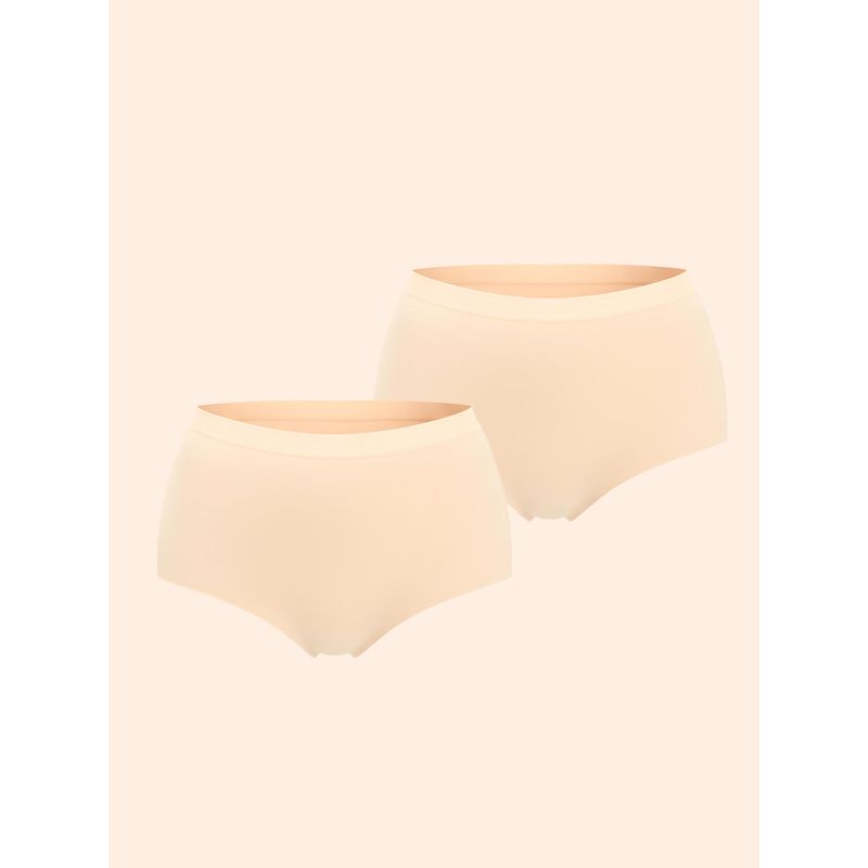 Underneat Women Seamless High Waisted Stretchable Shaper Brief Beige (Pack of 2) (XL)