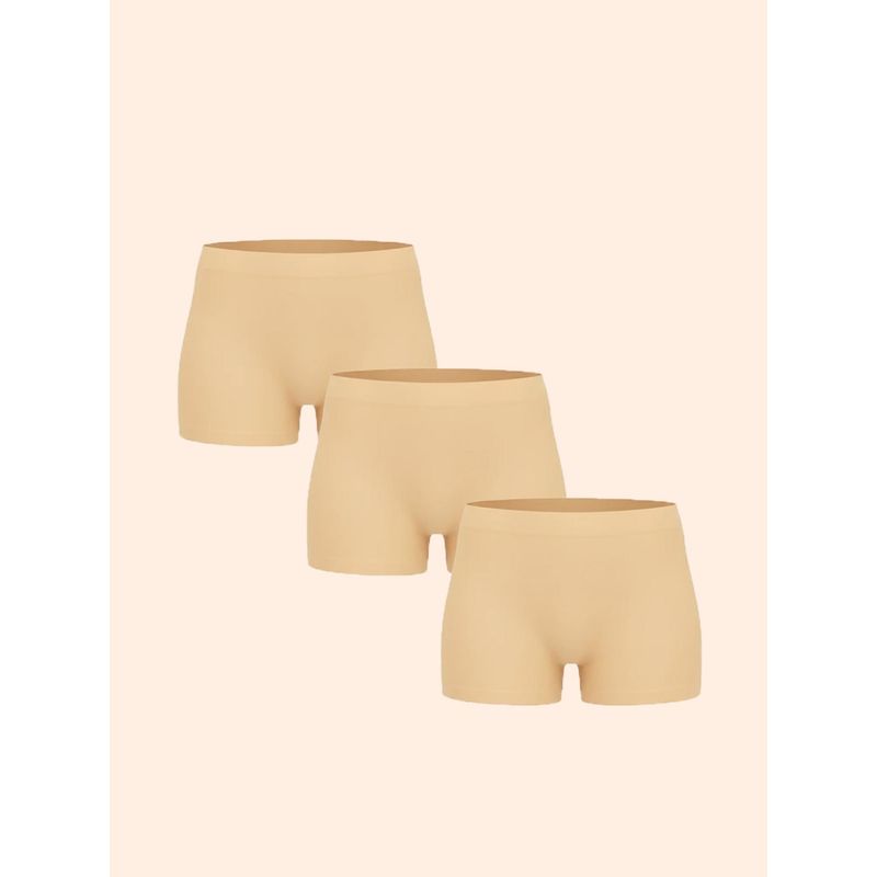 Underneat Women Full Coverage Cut Comfort High Waisted Boy Shorts Beige (Pack of 3) (S)
