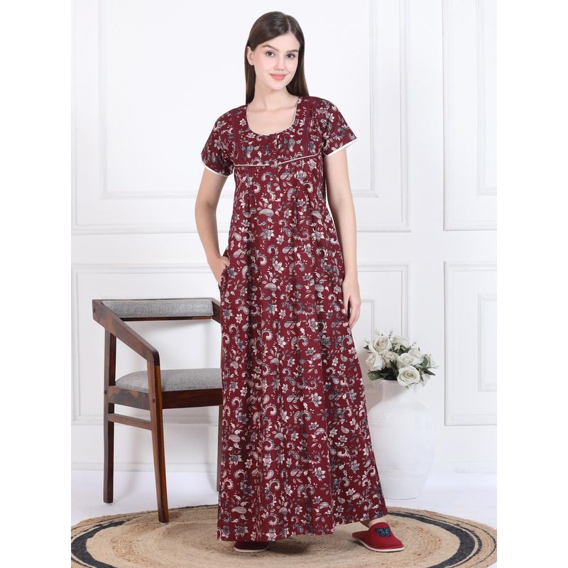 Sweet Dreams Womens Floral Printed Nightdress Maroon (M)