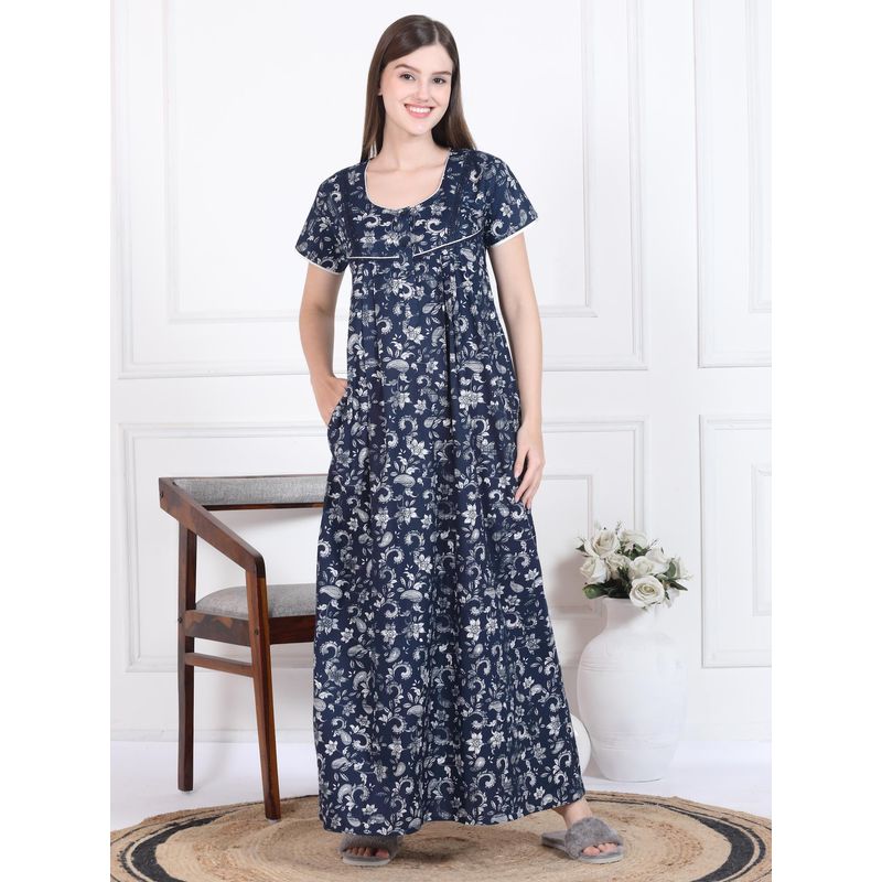 Sweet Dreams Womens Floral Printed Nightdress Navy Blue (M)