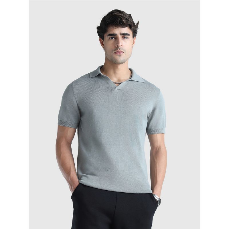 Musclemind Men Grey Cotton Solid Regular Fit Polo T-Shirt (S)