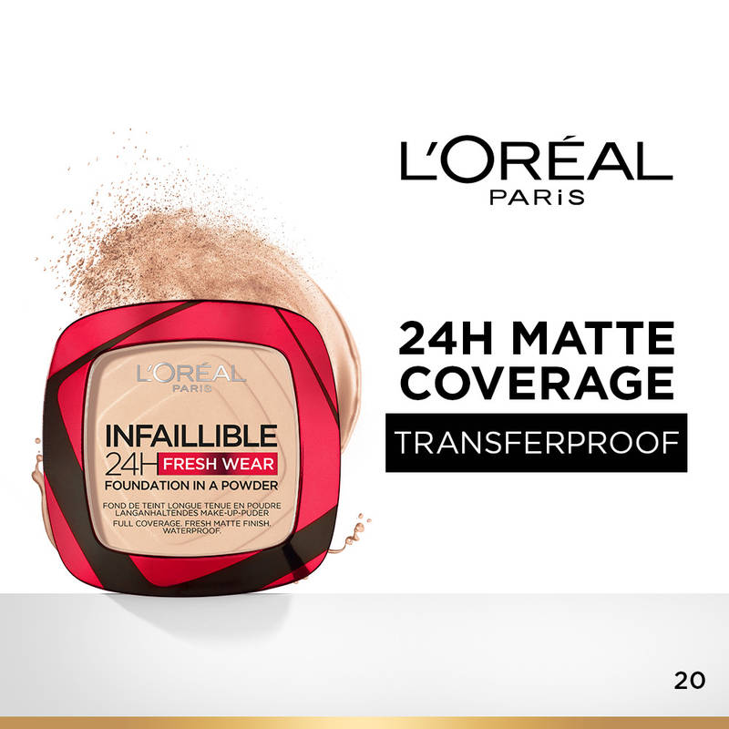 L'Oreal Paris Infallible 24H Fresh Wear Waterproof Powder Foundation - 20 Ivory
