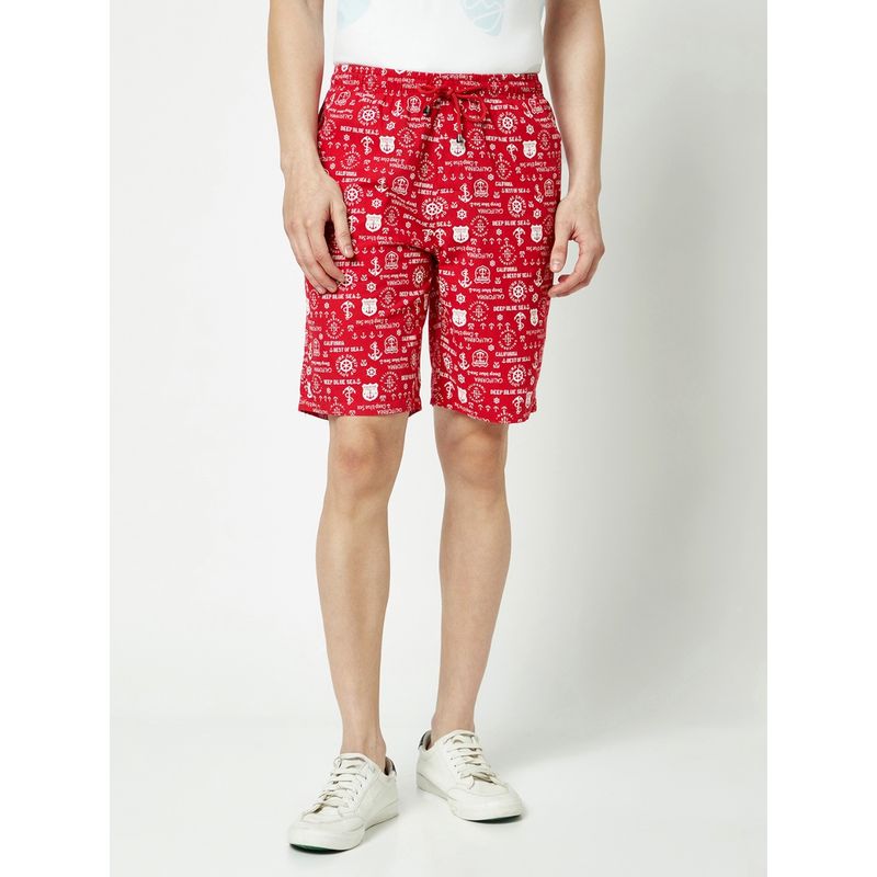 CRIMSOUNE CLUB Men Red Graphic Print Shorts (M)