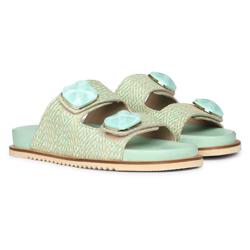 Saint G Stone Jeweled Turquoise Raffia Sandals (EURO 36)