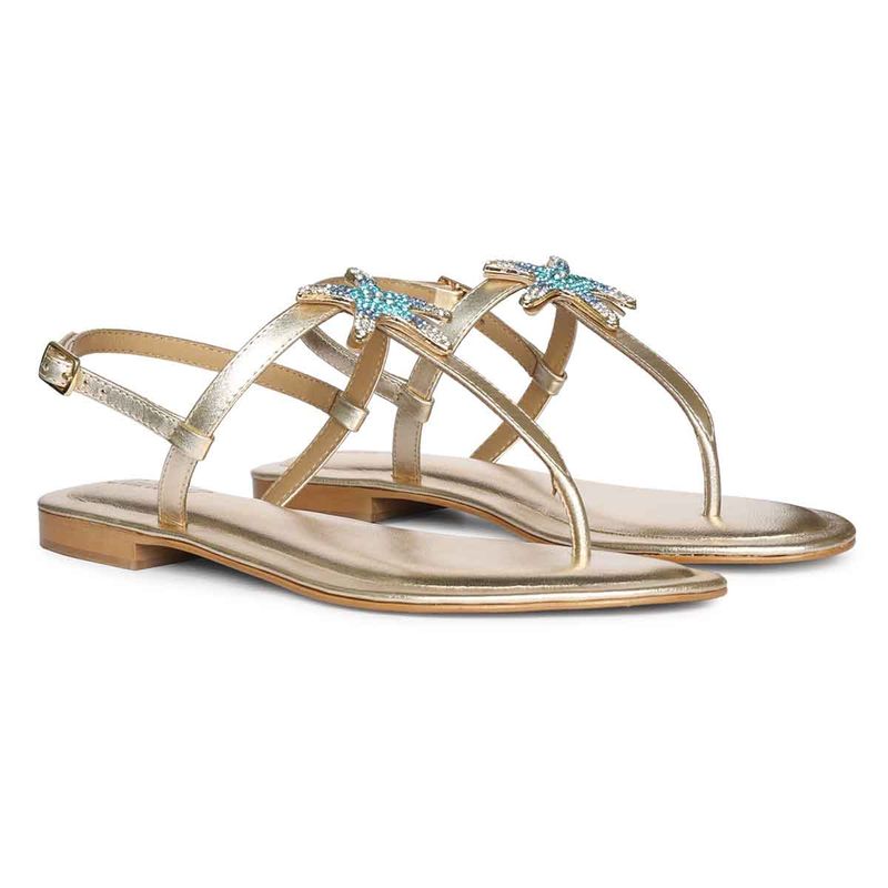 Saint G Starfish Jeweled Platin Leather Sandals (EURO 36)