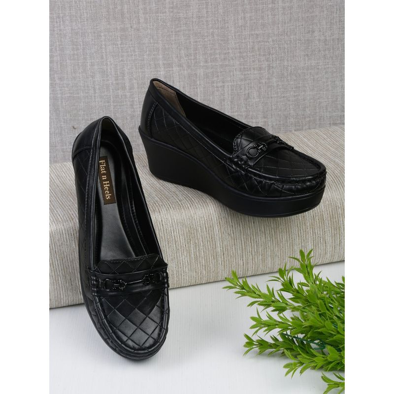 Flat n Heels Women Black Wedge Loafers (EURO 37)