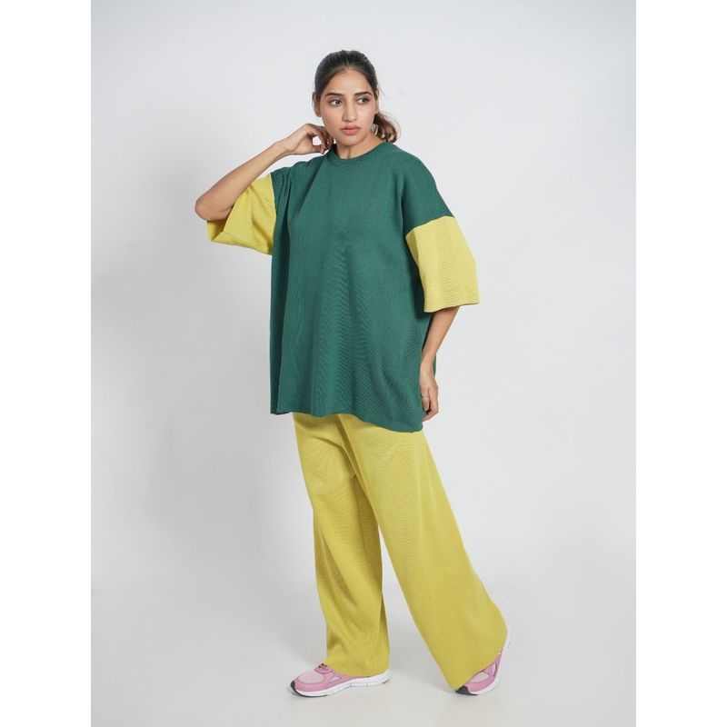 Ansee by Addery Green Colorblocked Oversized Top with Pant (Set of 2) (S)
