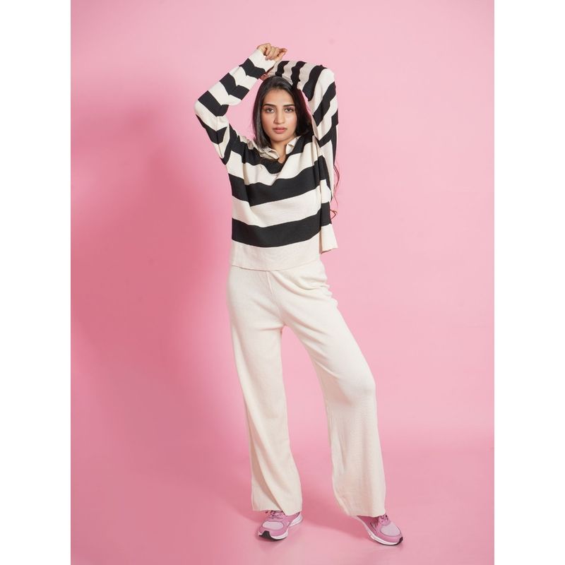 Ansee by Addery Beige Collar Top with Pant (Set of 2) (S)