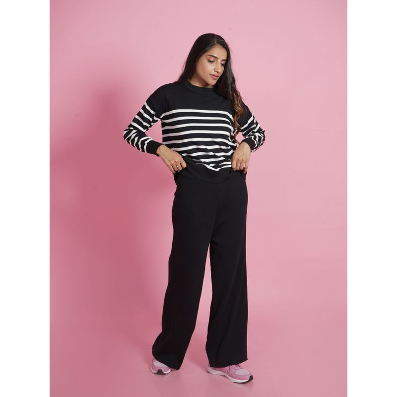 Ansee by Addery Black Striped Top with Pant (Set of 2) (L)