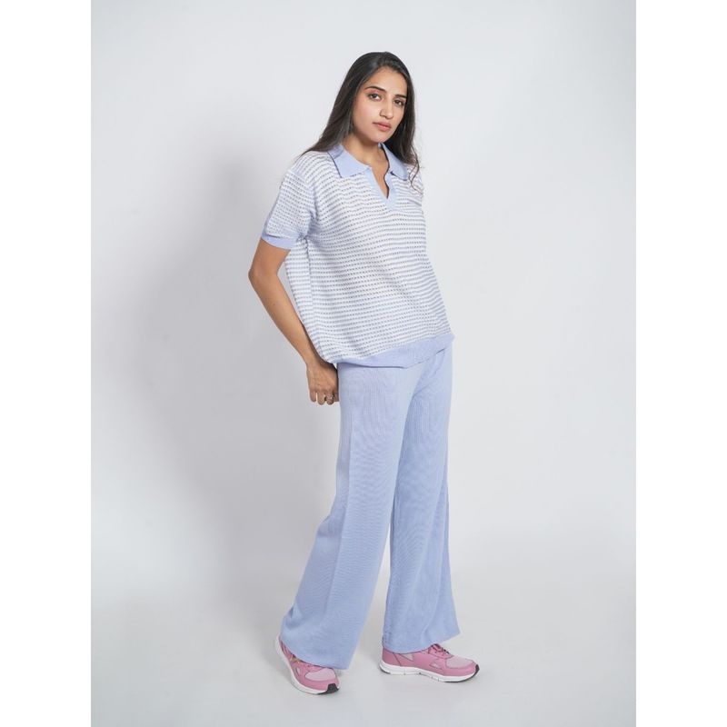 Ansee by Addery Lavender Striped Collar Top with Pant (Set of 2) (M)