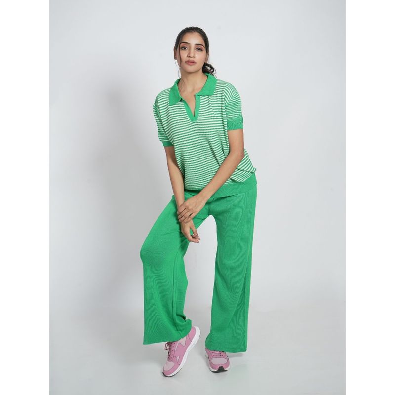 Ansee by Addery Green Striped Collar Top with Pant (Set of 2) (M)