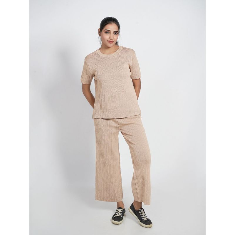 Ansee by Addery Beige Round Top with Pant (Set of 2) (S)