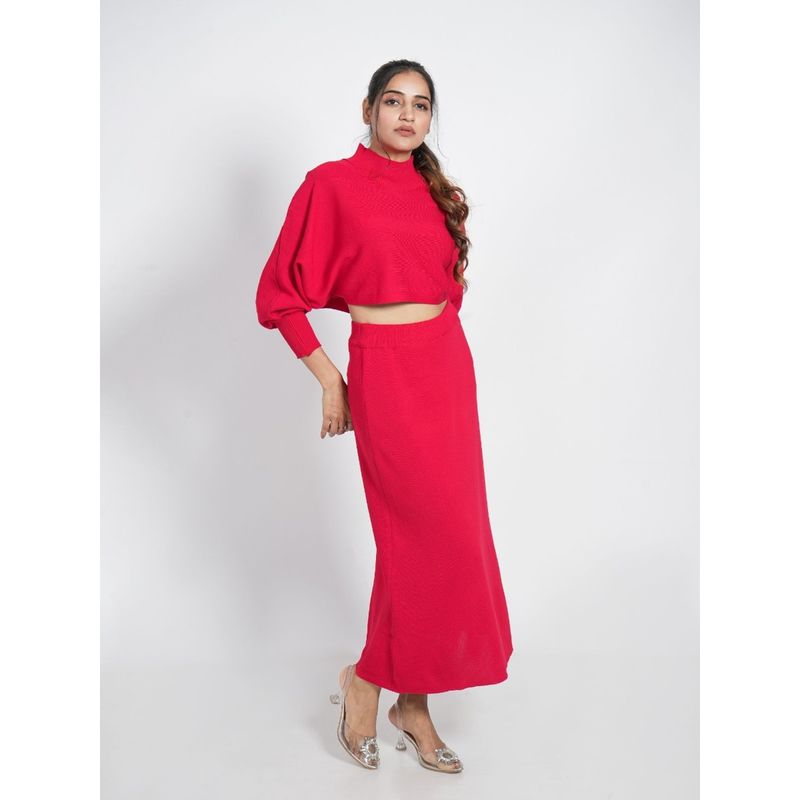 Ansee by Addery Hot Red Top with Skirt (Set of 2) (M)