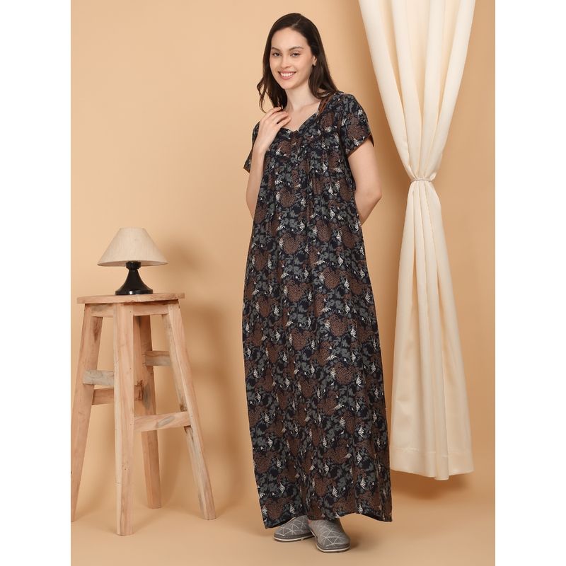 Sweet Dreams Women Printed Full Length Night Dress Multi-Color (L)