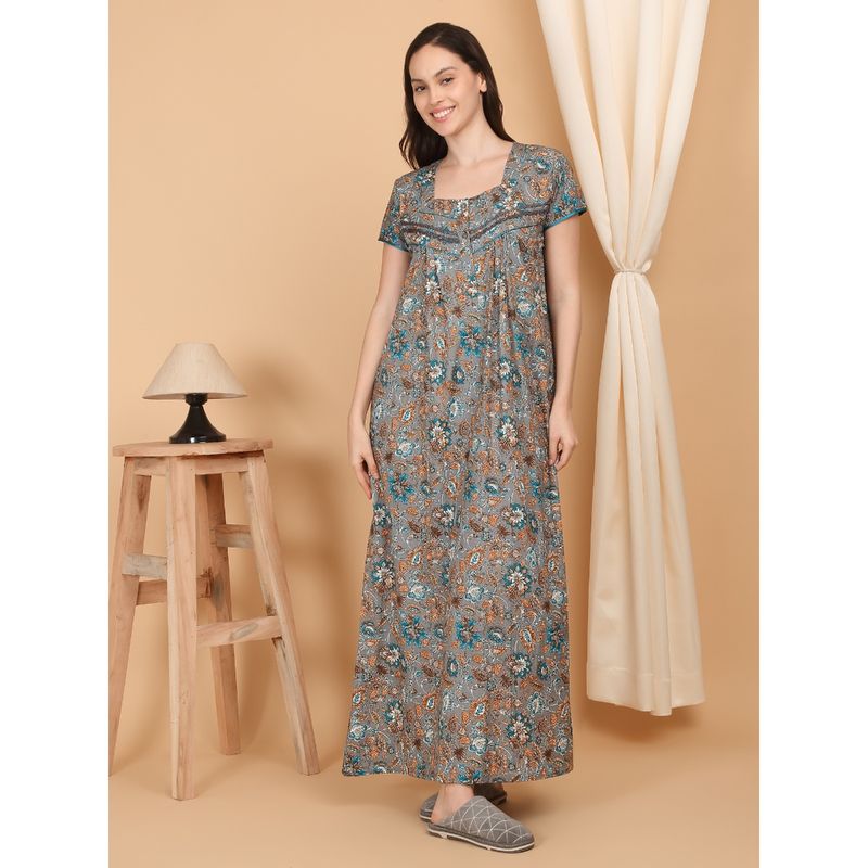 Sweet Dreams Women Printed Night Dress Grey (L)