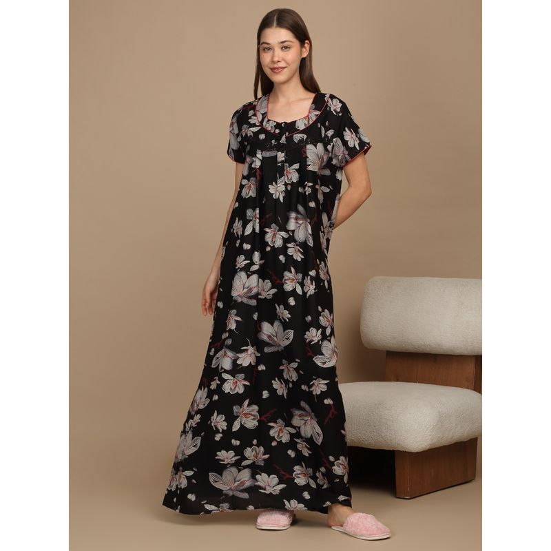 Sweet Dreams Women Printed Night Dress Black (L)