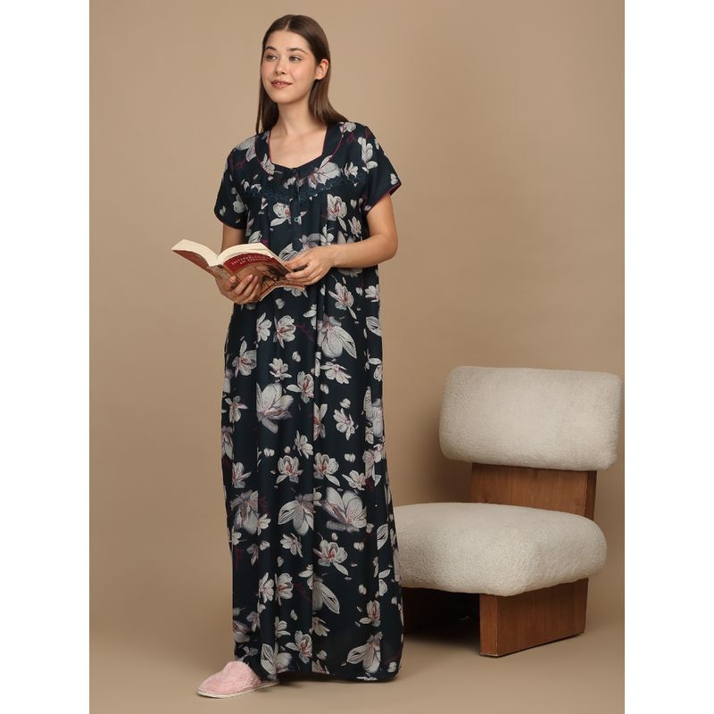 Sweet Dreams Women Printed Night Dress Navy Blue (XL)