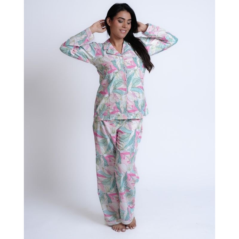 Bedgasm Sleepwear Paradise Petals Shirt with Pyajama & Eye Mask Multi-Color (Set of 3) (S)