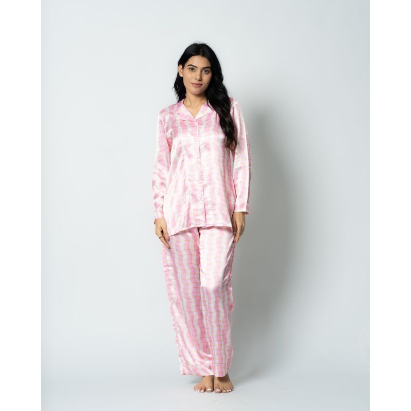Bedgasm Sleepwear Pink Crush Satin Shirt with Pyajama & Eye Mask (Set of 3) (S)