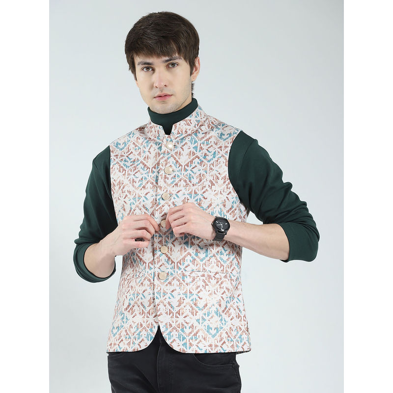 Monte Carlo Men's Printed Mandarin Neck Waist Coat (2XL)