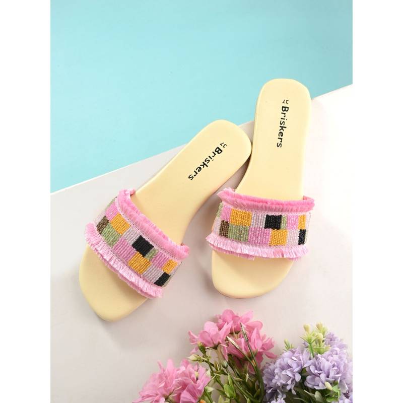 Briskers Pink Embellished Round Toe Flats (EURO 37)