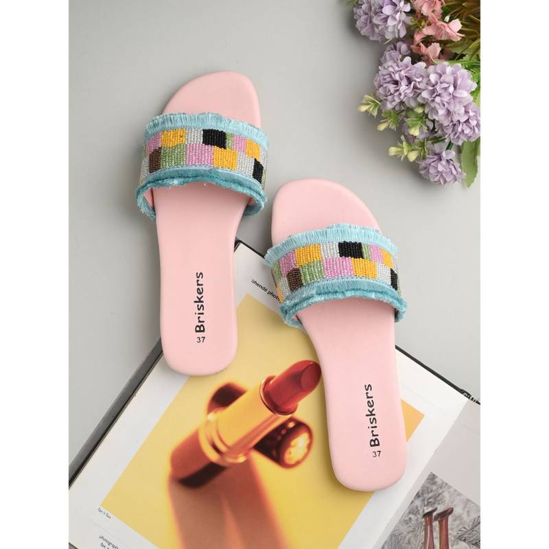 Briskers Blue Embellished Round Toe Flats (EURO 36)