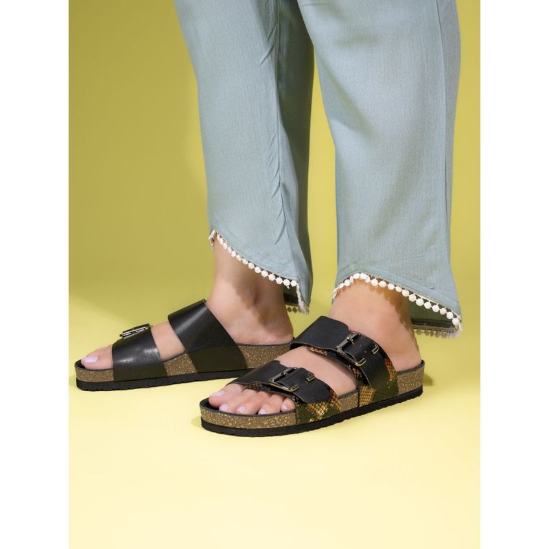 Briskers Black Round Toe Sandals with Buckles (EURO 40)