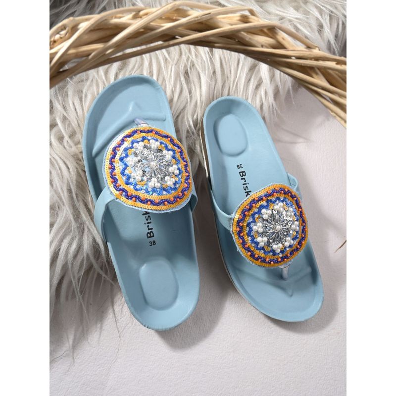 Briskers Blue Embellished Round Toe Sandals (EURO 38)
