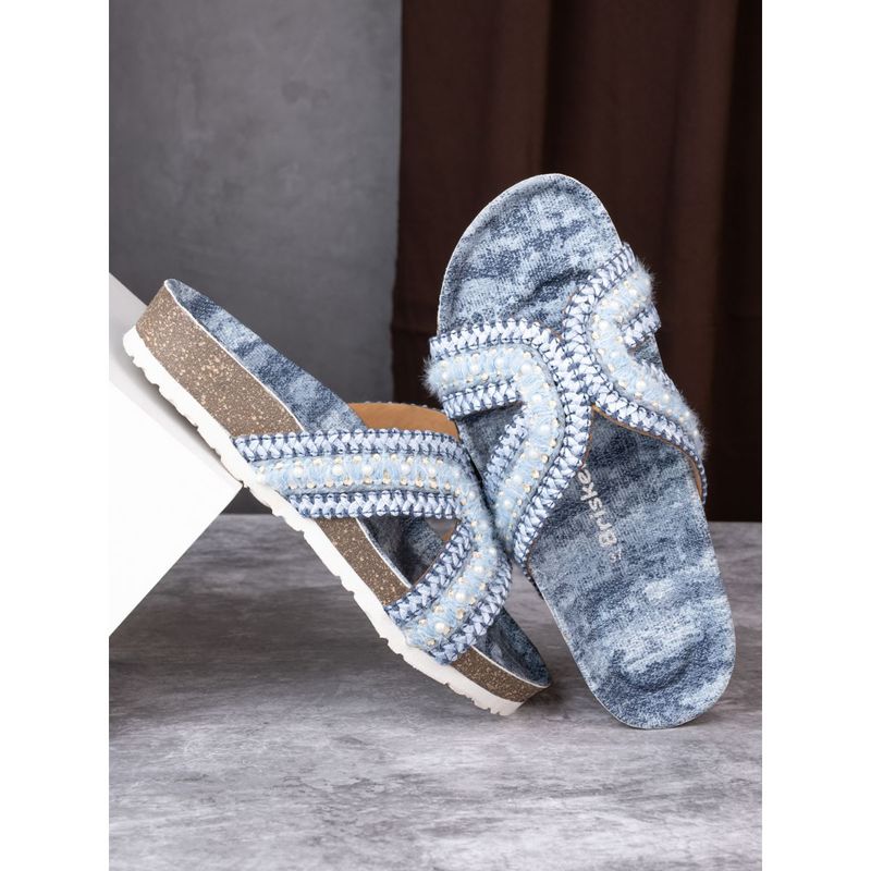 Briskers Women Blue Embroidered Round Toe Flats (EURO 36)