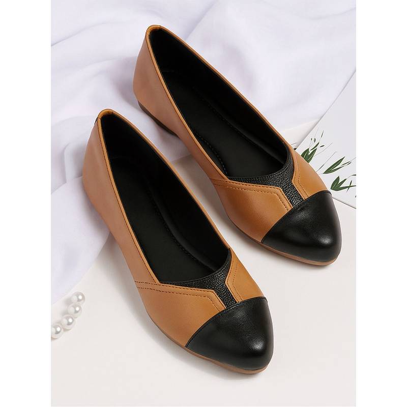 YASSIO Women Tan Soft Vegan Leather Ballerina (EURO 36)