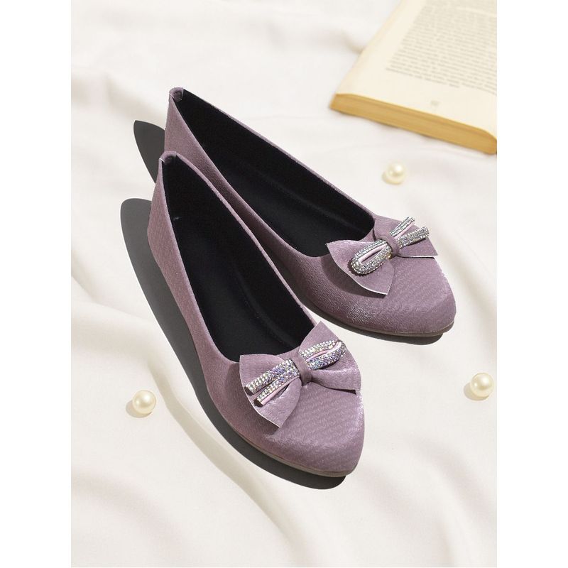 YASSIO Women's Lilac Rhinestone Bow Ballerina (EURO 36)