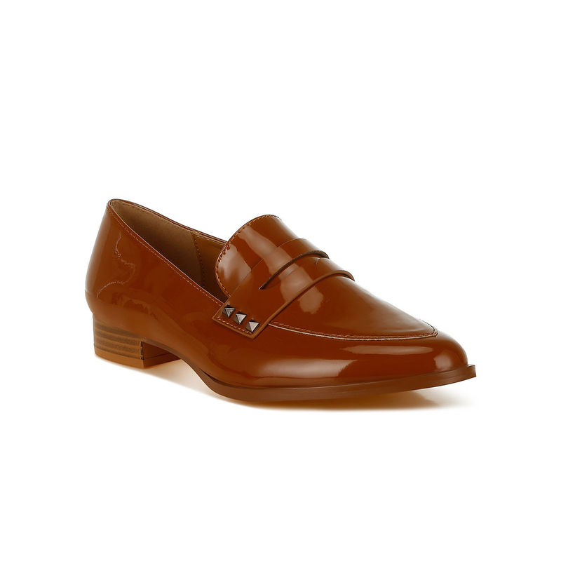 Rag & Co Tan Patent Pleather Penny Loafers (UK 3)