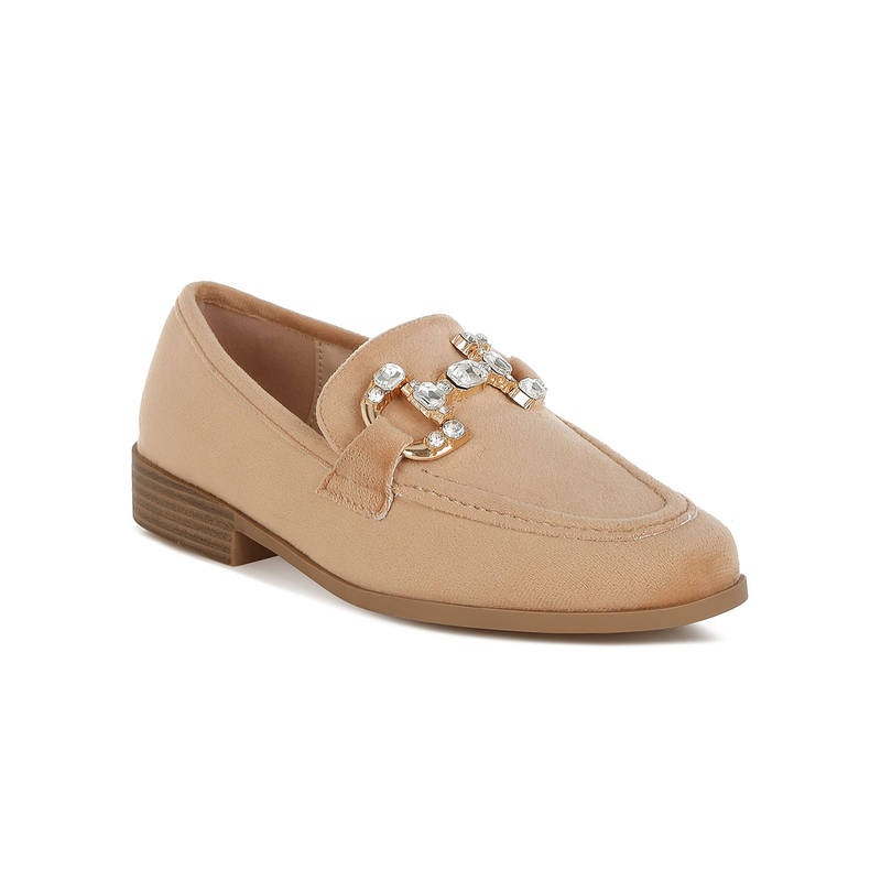 Rag & Co Beige Diamante Embellished Horse Bit Loafers (UK 3)